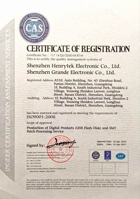 Shenzhen Grande Electronic ISO9001:2008 Certificates